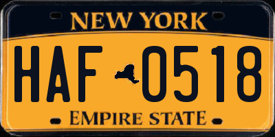 NY license plate HAF0518