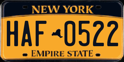 NY license plate HAF0522