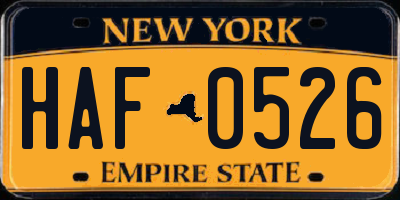 NY license plate HAF0526