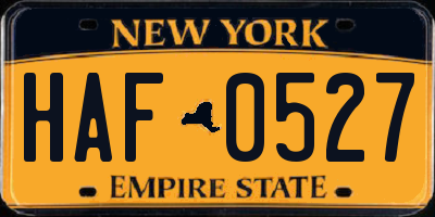 NY license plate HAF0527