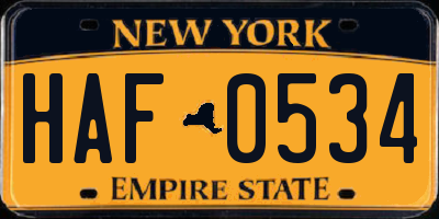 NY license plate HAF0534