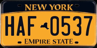 NY license plate HAF0537