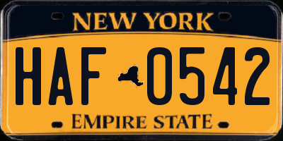 NY license plate HAF0542