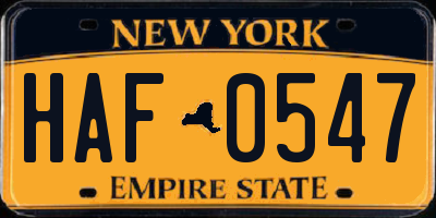 NY license plate HAF0547
