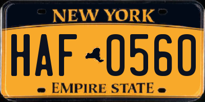 NY license plate HAF0560