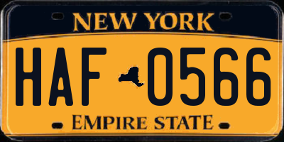 NY license plate HAF0566