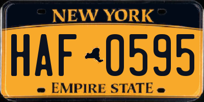 NY license plate HAF0595