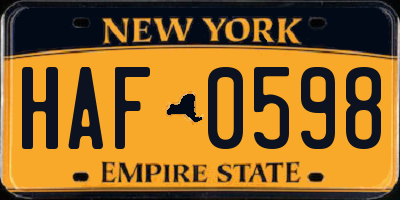 NY license plate HAF0598
