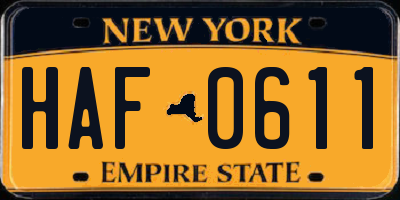 NY license plate HAF0611