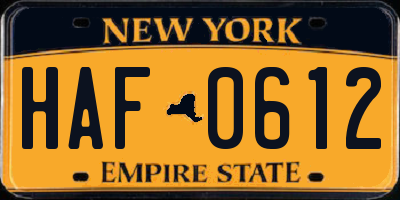 NY license plate HAF0612