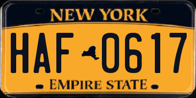 NY license plate HAF0617
