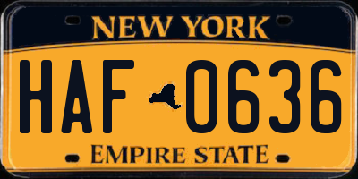 NY license plate HAF0636