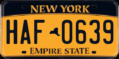 NY license plate HAF0639