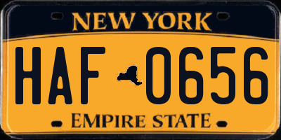 NY license plate HAF0656