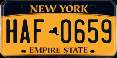 NY license plate HAF0659