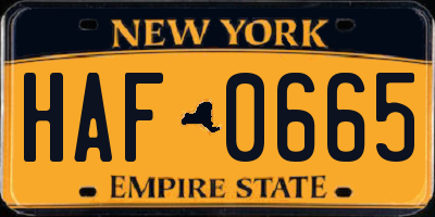NY license plate HAF0665