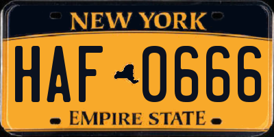 NY license plate HAF0666