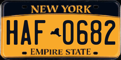 NY license plate HAF0682