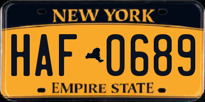 NY license plate HAF0689