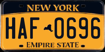 NY license plate HAF0696