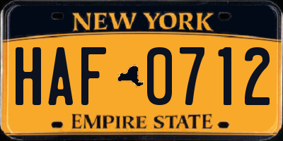 NY license plate HAF0712