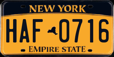 NY license plate HAF0716