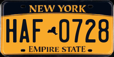 NY license plate HAF0728