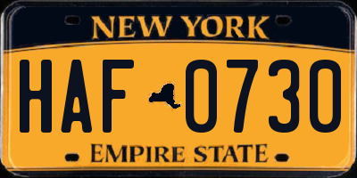 NY license plate HAF0730