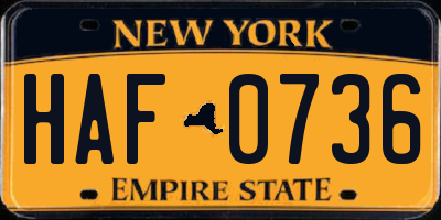 NY license plate HAF0736