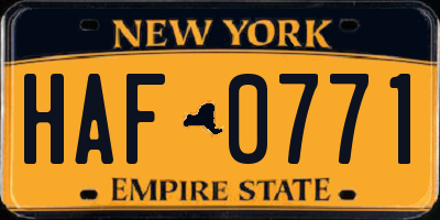 NY license plate HAF0771