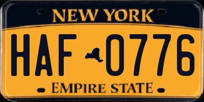 NY license plate HAF0776