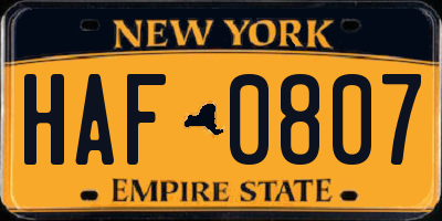 NY license plate HAF0807