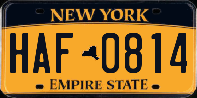 NY license plate HAF0814