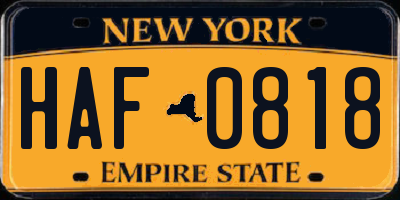 NY license plate HAF0818