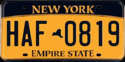 NY license plate HAF0819