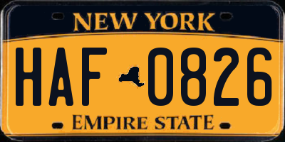 NY license plate HAF0826