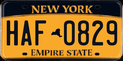 NY license plate HAF0829