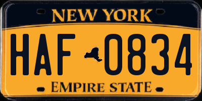 NY license plate HAF0834