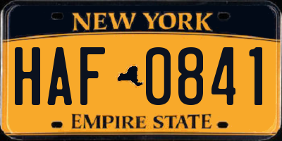 NY license plate HAF0841