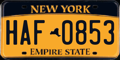 NY license plate HAF0853