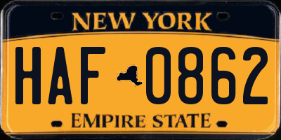 NY license plate HAF0862