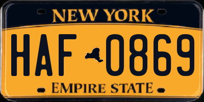 NY license plate HAF0869