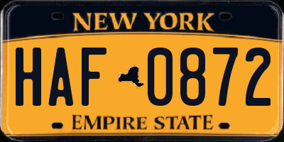 NY license plate HAF0872