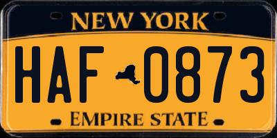 NY license plate HAF0873