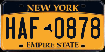 NY license plate HAF0878