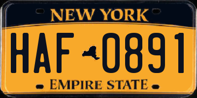 NY license plate HAF0891