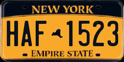 NY license plate HAF1523