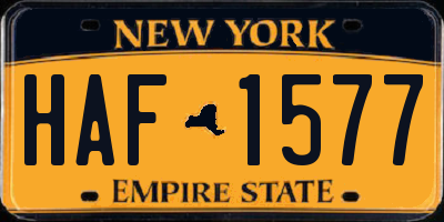 NY license plate HAF1577
