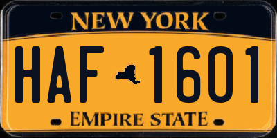 NY license plate HAF1601