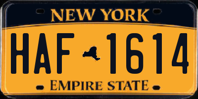 NY license plate HAF1614
